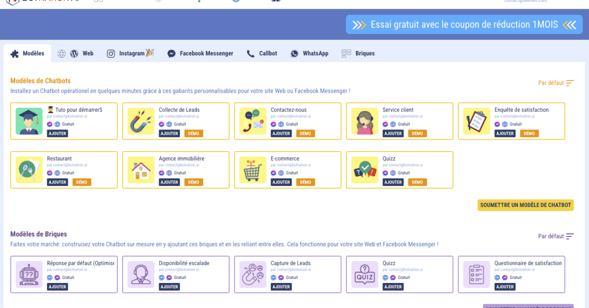 Botnation.ai : crÃ©er un chatbot pour son site, Messenger ou WhatsApp facilement
