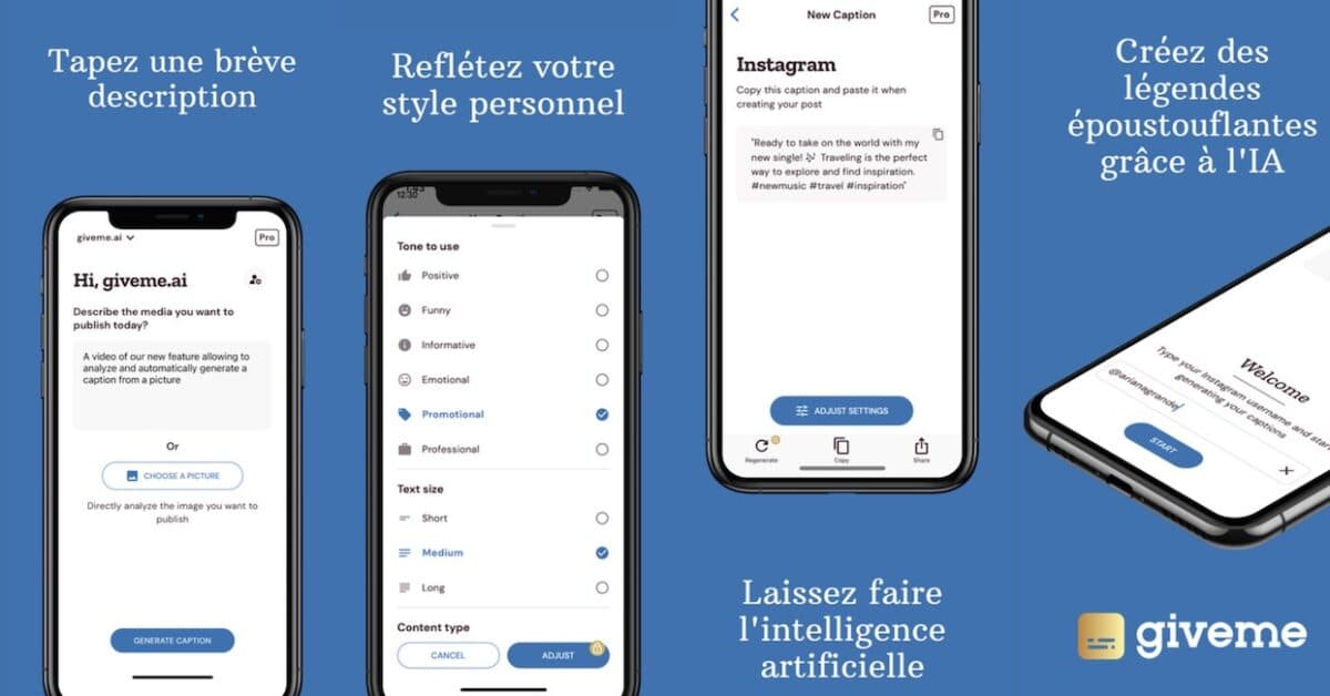 Giveme IA : un gÃ©nÃ©rateur de lÃ©gendes photo pour vos posts sur les rÃ©seaux sociaux