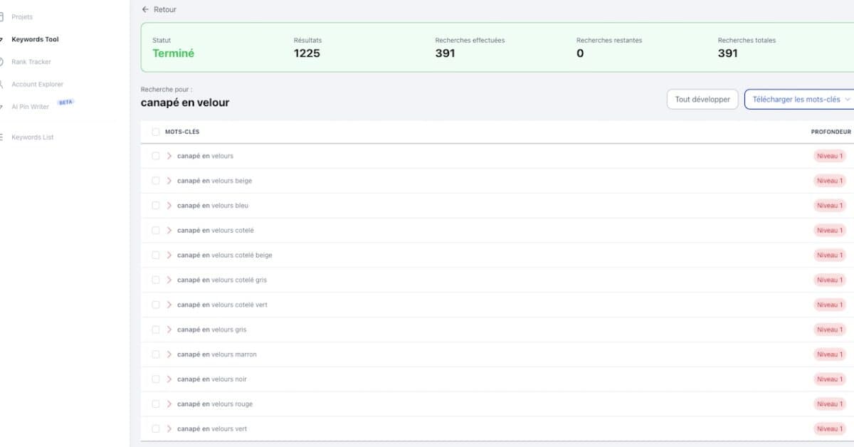 Pin’Suggest : un outil de recherche de mots clés et d'analyse de visibilité sur Pinterest