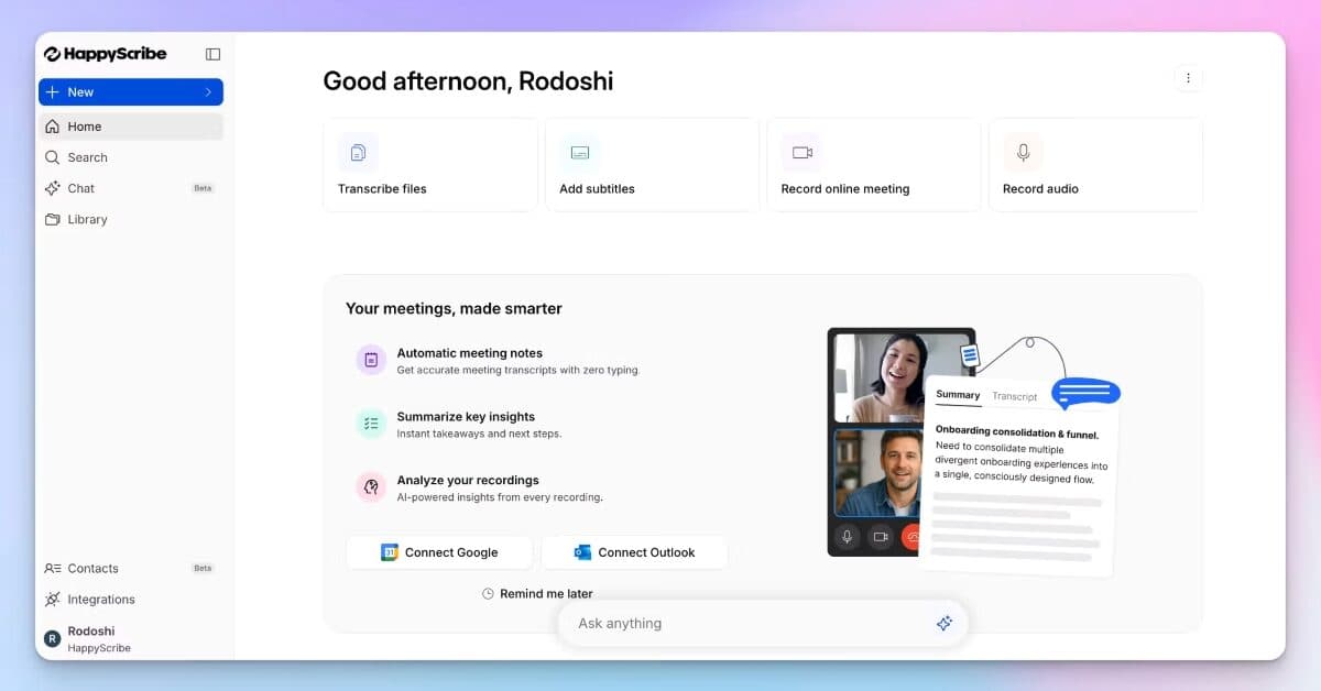 HappyScribe Notetaker : un assistant IA qui enregistre, transcrit et résume vos réunions