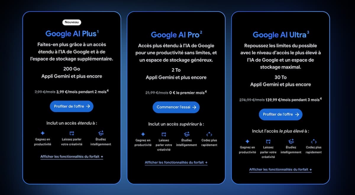 Google AI Plus, Pro, Ultra&nbsp;: quelles différences avec la version gratuite de Gemini&nbsp;?