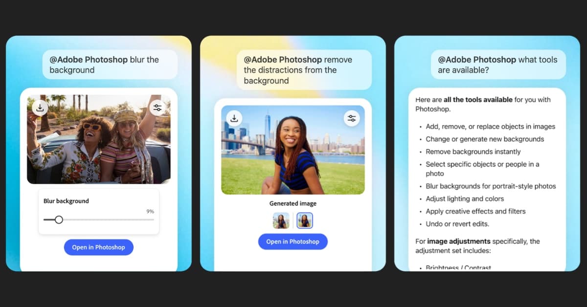 Photoshop ajoute des options gratuites dans ChatGPT&nbsp;: suppression d&rsquo;éléments, remplissage gén...