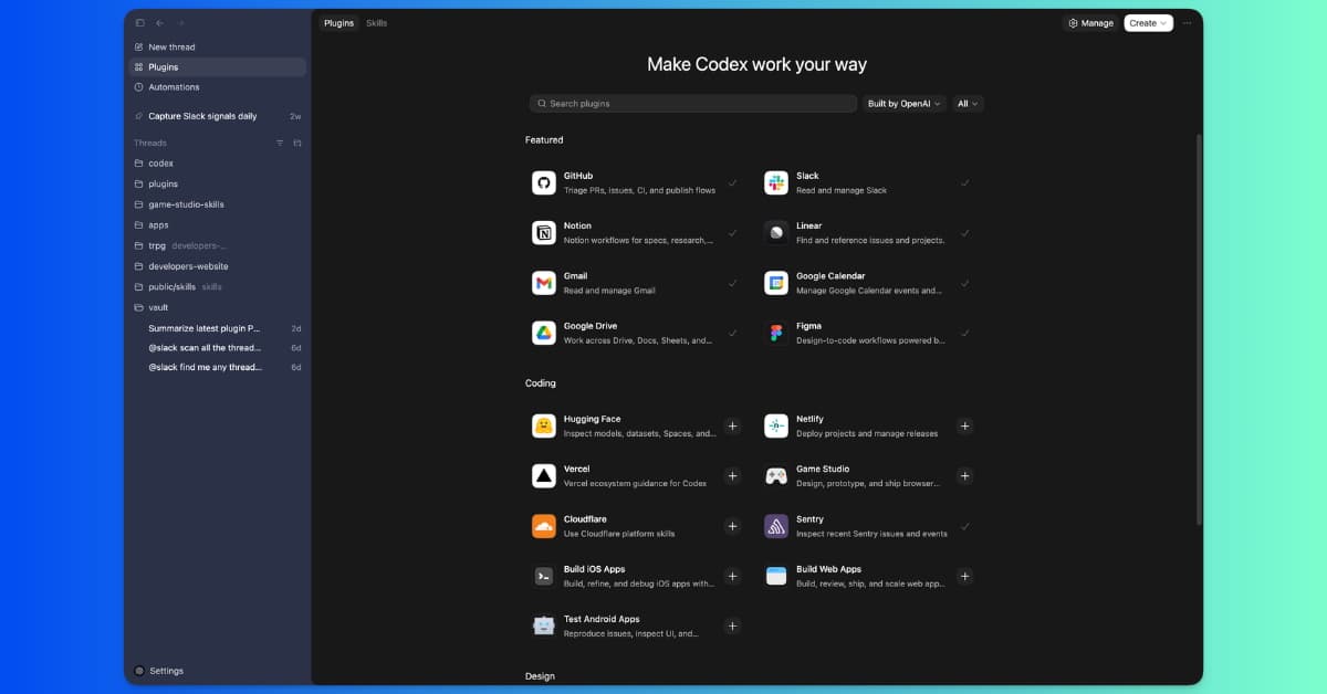Codex d&rsquo;OpenAI se dote d&rsquo;un système de plugins&nbsp;: Slack, Figma, Notion…