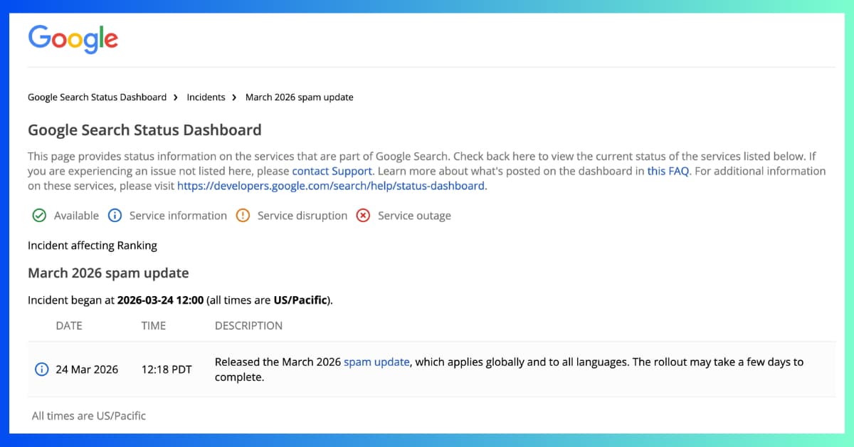 SEO&nbsp;: Google déploie une mise à jour de ses algorithmes (March 2026 spam update)