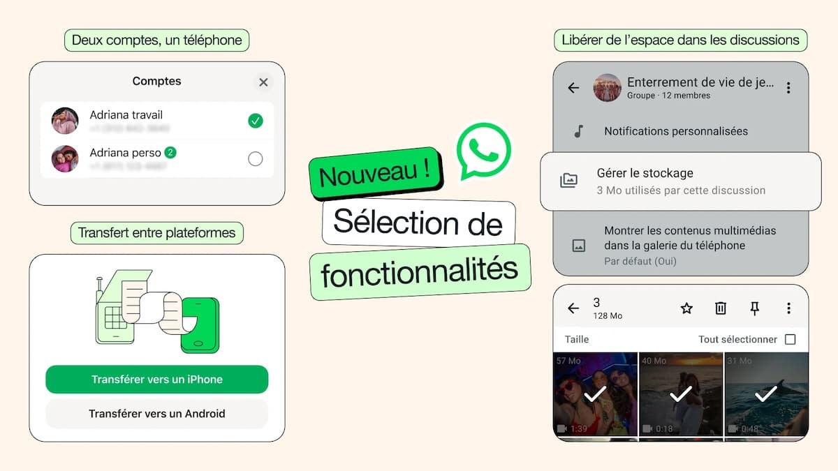 6 nouveautés bientôt déployées sur WhatsApp&nbsp;: stockage, multi-compte, Meta AI…