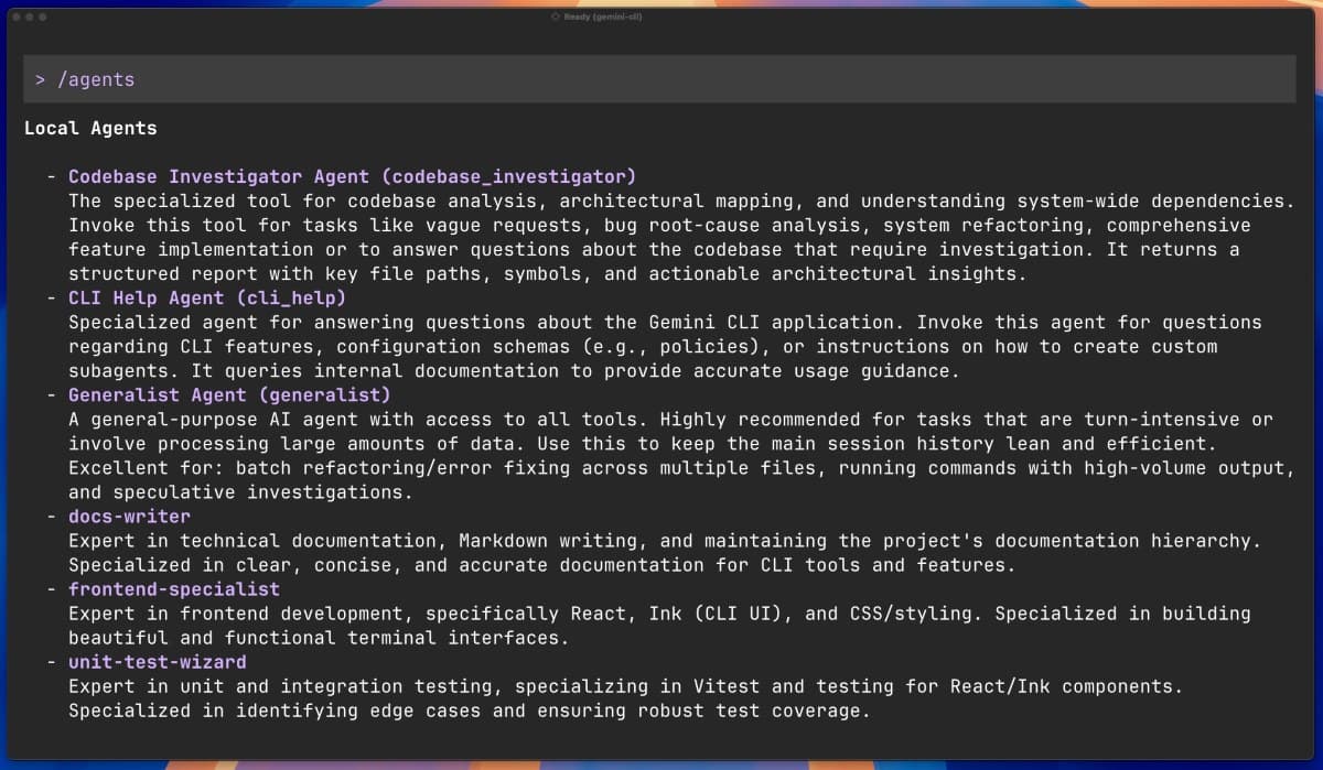 Gemini CLI peut désormais déléguer ses tâches complexes à des agents spécialisés