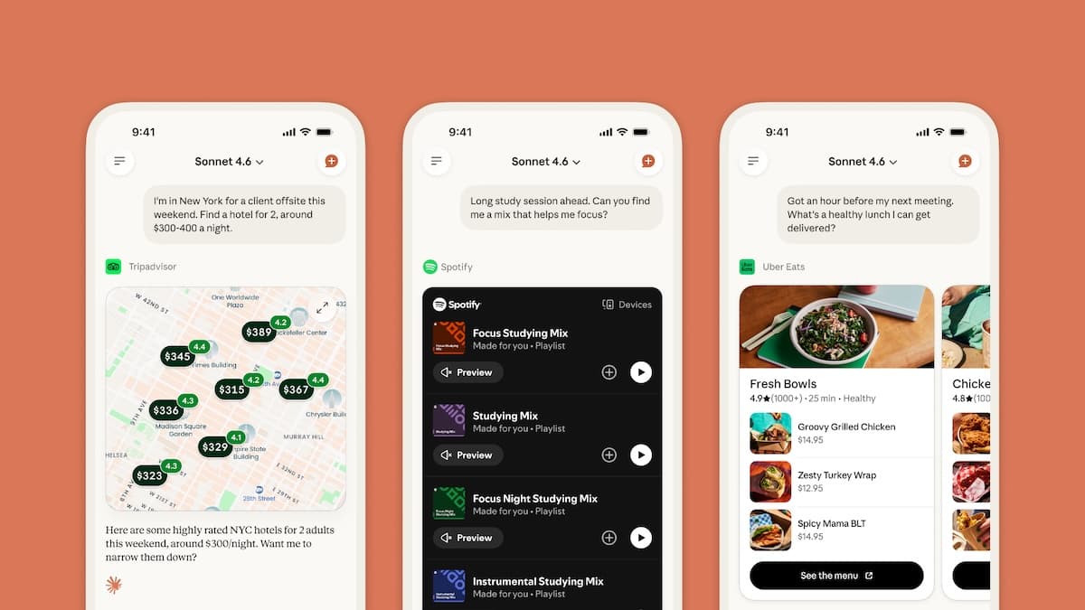 Claude peut désormais se connecter à des applications du quotidien, comme Spotify ou Uber