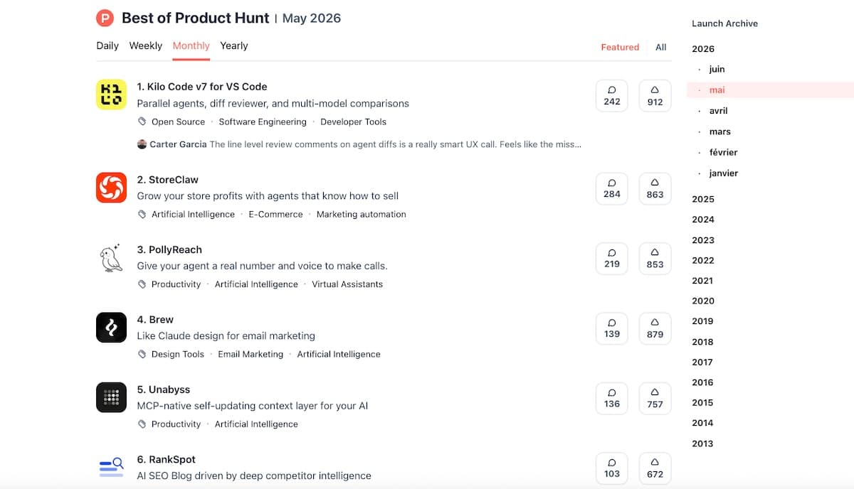 IA, link in bio, SEO&nbsp;: 5 nouveaux outils à découvrir sur Product Hunt en mai 2026