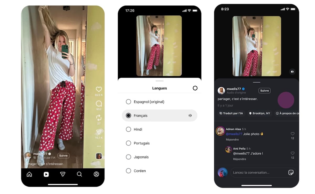 Instagram étend sa traduction vocale par IA au français et 17 autres langues